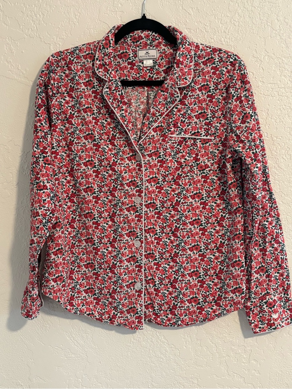 Petite Plume Red Floral Button-Front Pajama Shirt